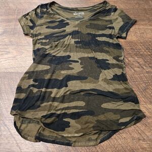Lucky Brand Camo Tee Shirt Camoflage Fitted Top Burnout Casual Short Sleeve S